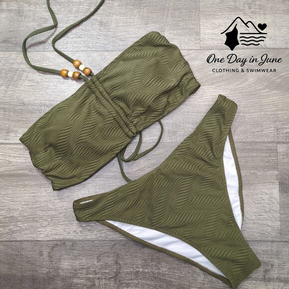 Zaful Textured Bandeau Halter Bikini Swimsuit Size XL - Picture 1 of 4